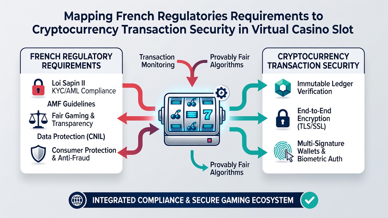 Illustration of transaction flow mapping between French rules and crypto security in slot platforms